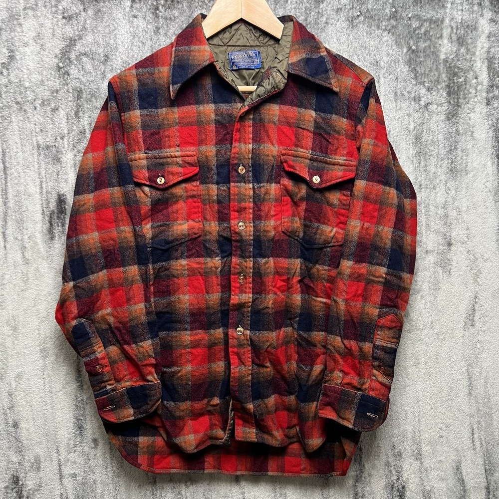 Vintage Pendleton Board Shirt Mens Large Red Plaid Wool Lined Made USA 70s